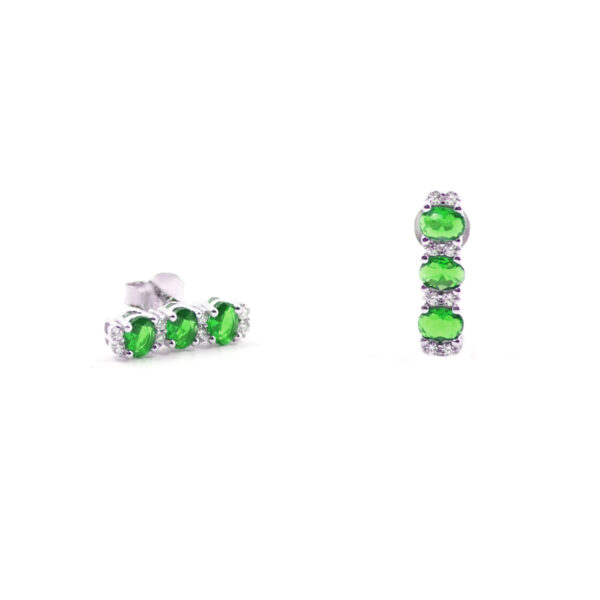 Trilogy Sterling Silver earrings with green and white zircons – Rhodium Color