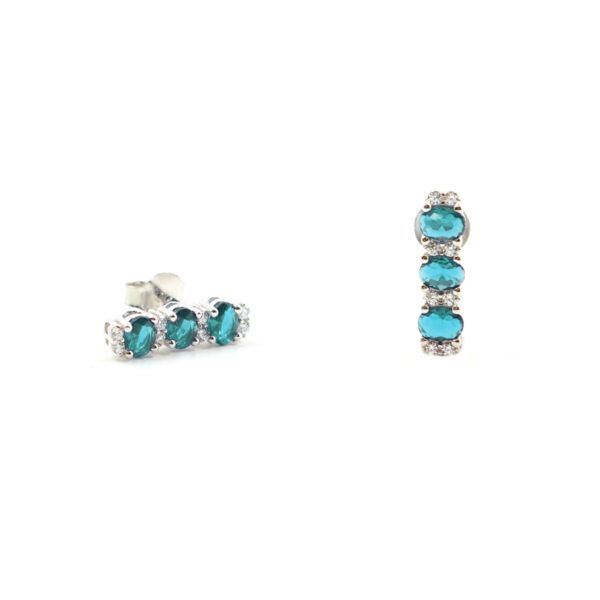 Trilogy Sterling Silver earrings with light blue and white zircons – Rhodium Color