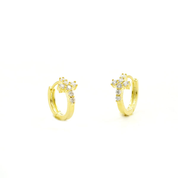 Sterling Silver earrings with round shape with cross with zircons 12mm – Golden Color