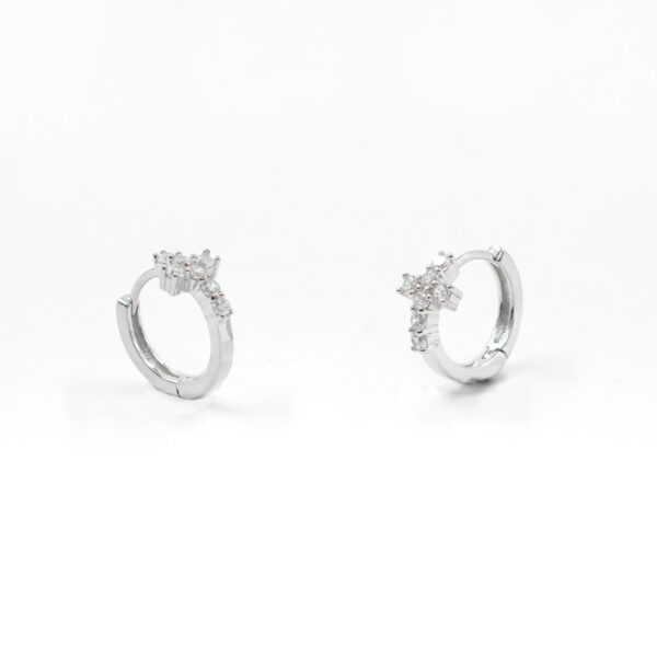 Sterling Silver earrings with round shape with cross with zircons 12mm – Rhodium Color
