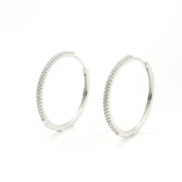 Sterling Silver earrings round shape with zircons size 30mm – Rhodium Color
