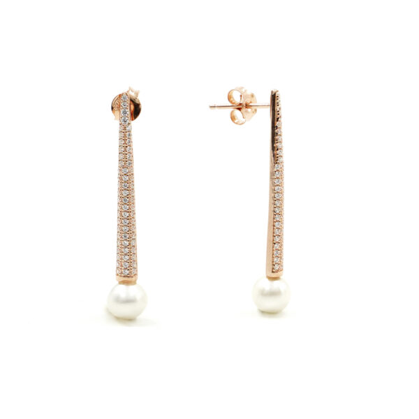 Sterling Silver earrings with pearls and zircons – Rose Color
