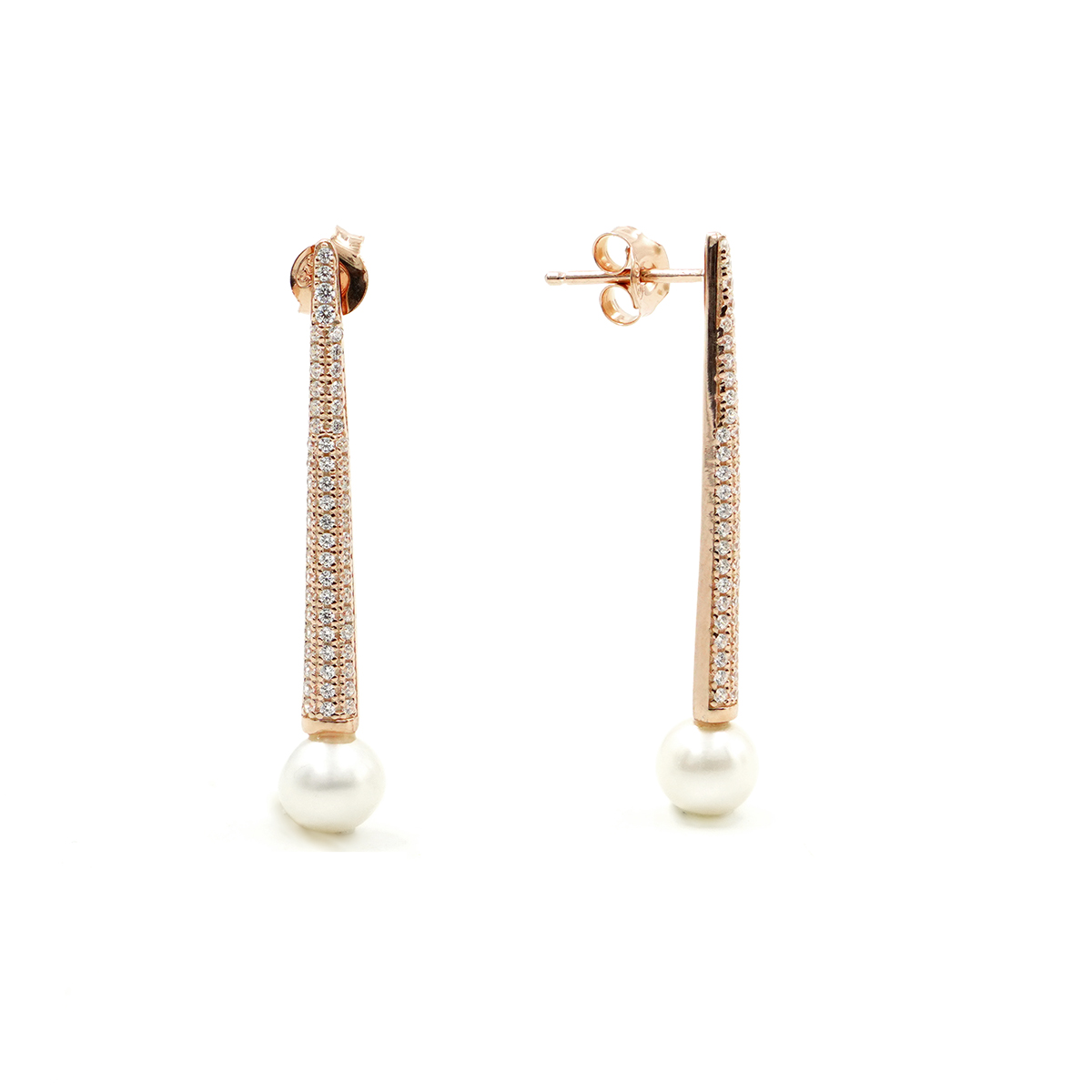 Orecchini in argento 925 con zirconi e perla – Rosato