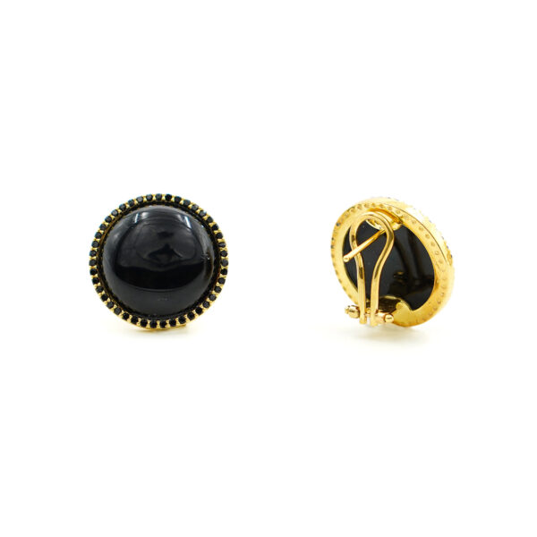 Sterling Silver Earrings with black agate and black zircons – Golden Color