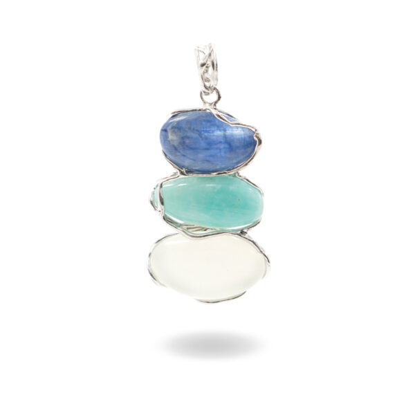 Sterling Silver Pendant with amazonite, kyanite, white moonstone - Rhodium Color