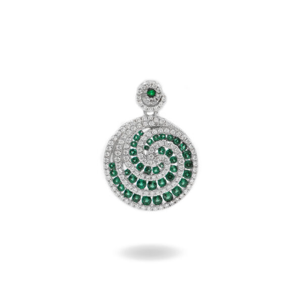 Sterling Silver Spiral pendant with green zircons and white zircons - Rhodium Color