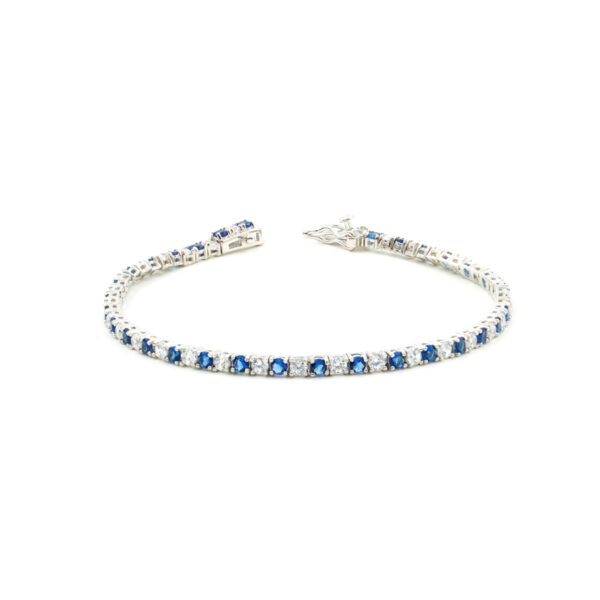 Bracciale Tennis in argento 925 con zirconi blu e bianchi 2,5mm – Rodiato – <em>Lunghezza 18cm</em>
