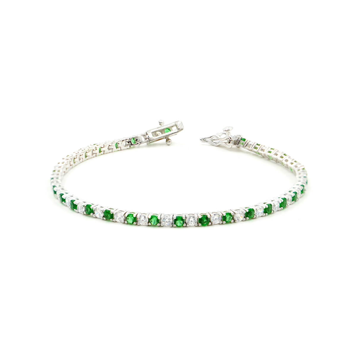 Bracciale Tennis in argento 925 con zirconi verdi e bianchi 2,5mm – Rodiato – <em>Lunghezza 18cm</em>