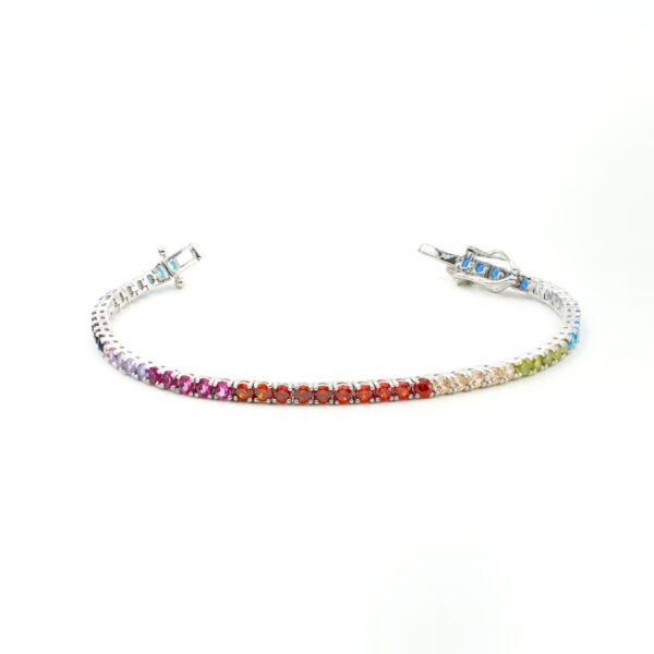 Bracciale Tennis in argento 925 con zirconi multicolore 2,5mm – Rodiato – <strong>Lunghezza 16cm</strong>