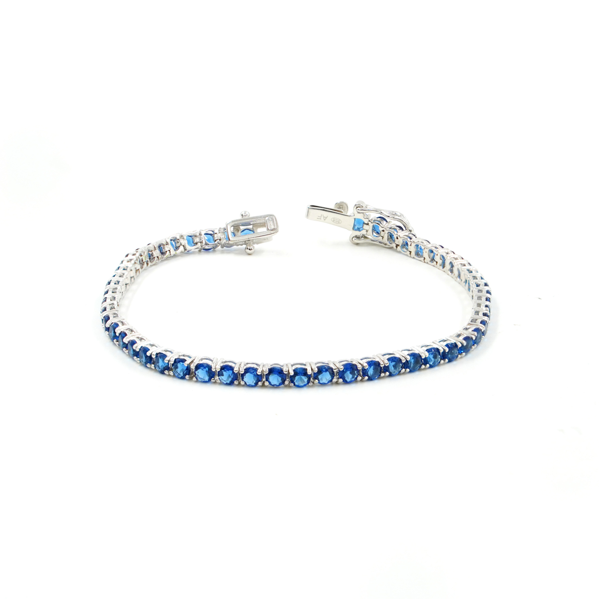 Bracciale Tennis in argento 925 con zirconi blu 2,5mm – Rodiato – <em>Lunghezza 18cm</em>