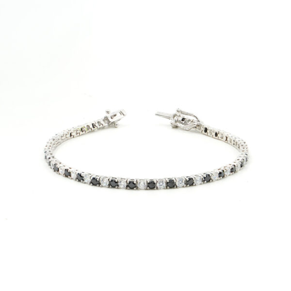 Bracciale Tennis in argento 925 con zirconi neri e bianchi 3mm – Rodiato – <em>Lunghezza 18cm</em>