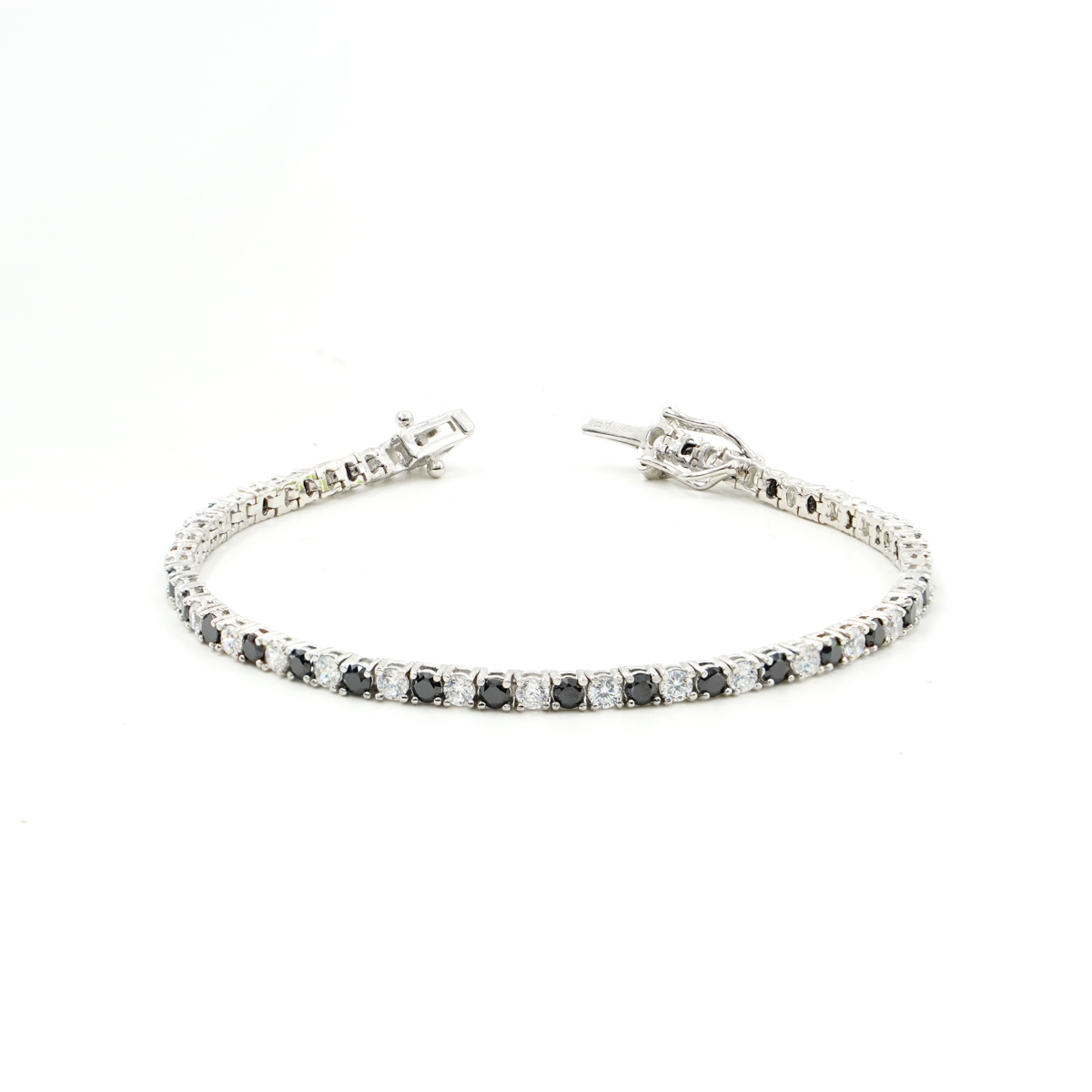 Sterling Silver Tennis bracelet with black and white zircons 3mm – Rhodium Color – <em>Length 18cm</em>