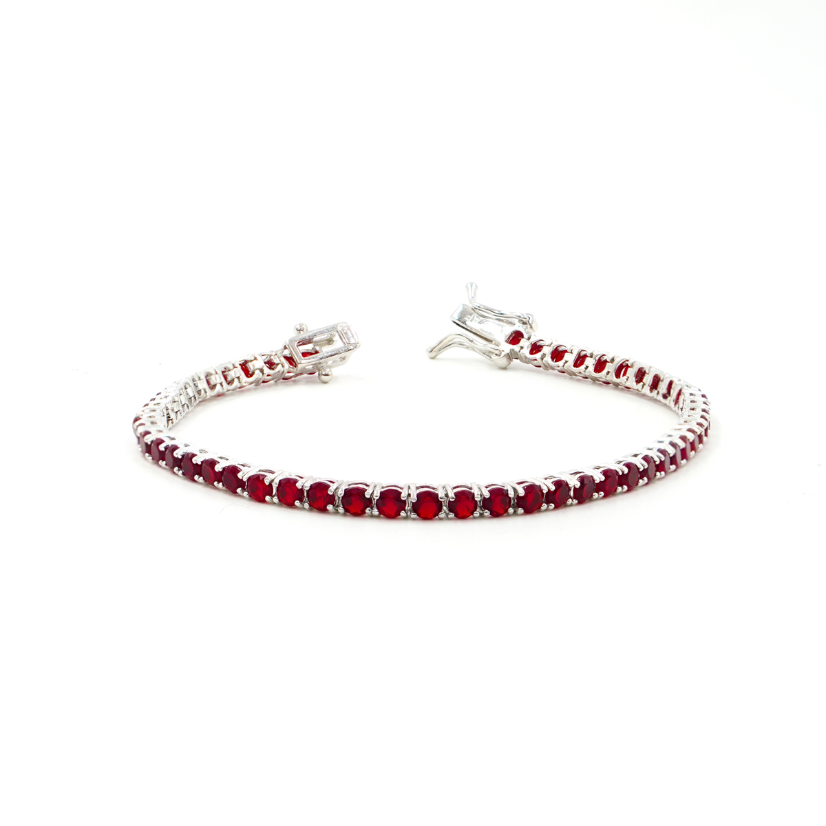 Sterling Silver Tennis bracelet with red zircons 3mm – Rhodium Color – <em>Length 18cm</em>