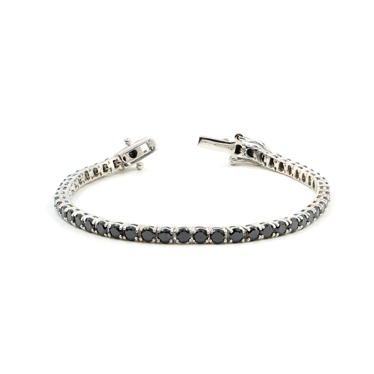 Sterling Silver Tennis bracelet with black zircons 3mm – Rhodium Color – <strong>Length 16cm</strong>