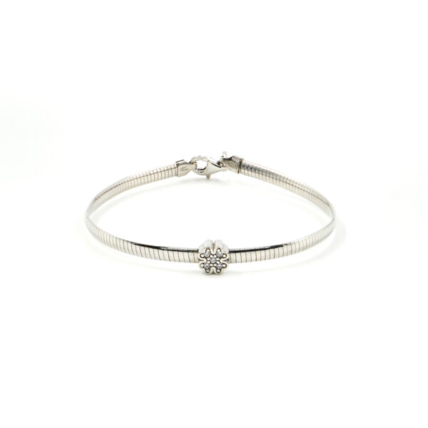 Bracciale catena Serpente in argento 925 con elemento quadrifoglio con zirconi bianchi – Rodiato