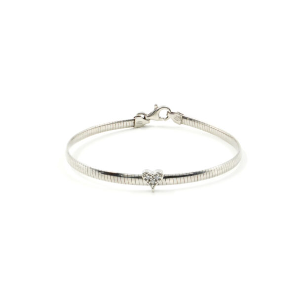Bracciale catena Serpente in argento 925 con elemento cuore con zirconi bianchi – Rodiato