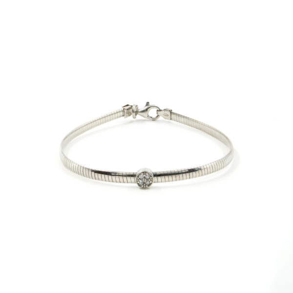 Bracciale catena Serpente in argento 925 con elemento tondo con zirconi bianchi – Rodiato