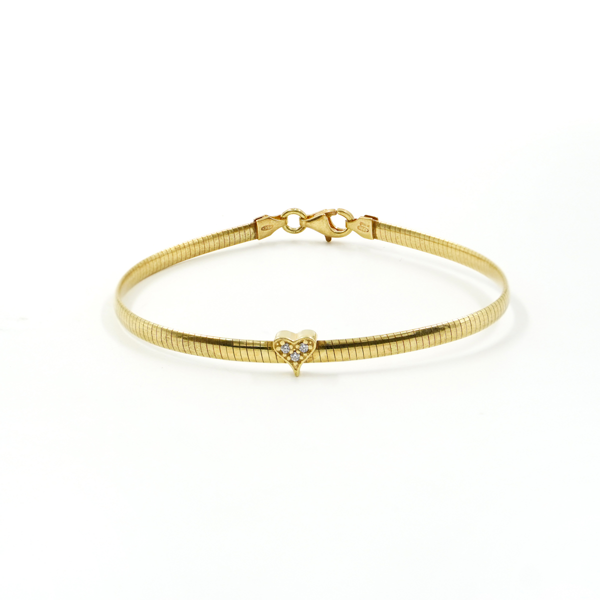 Bracciale catena Serpente in argento 925 con elemento cuore con zirconi bianchi – Dorato