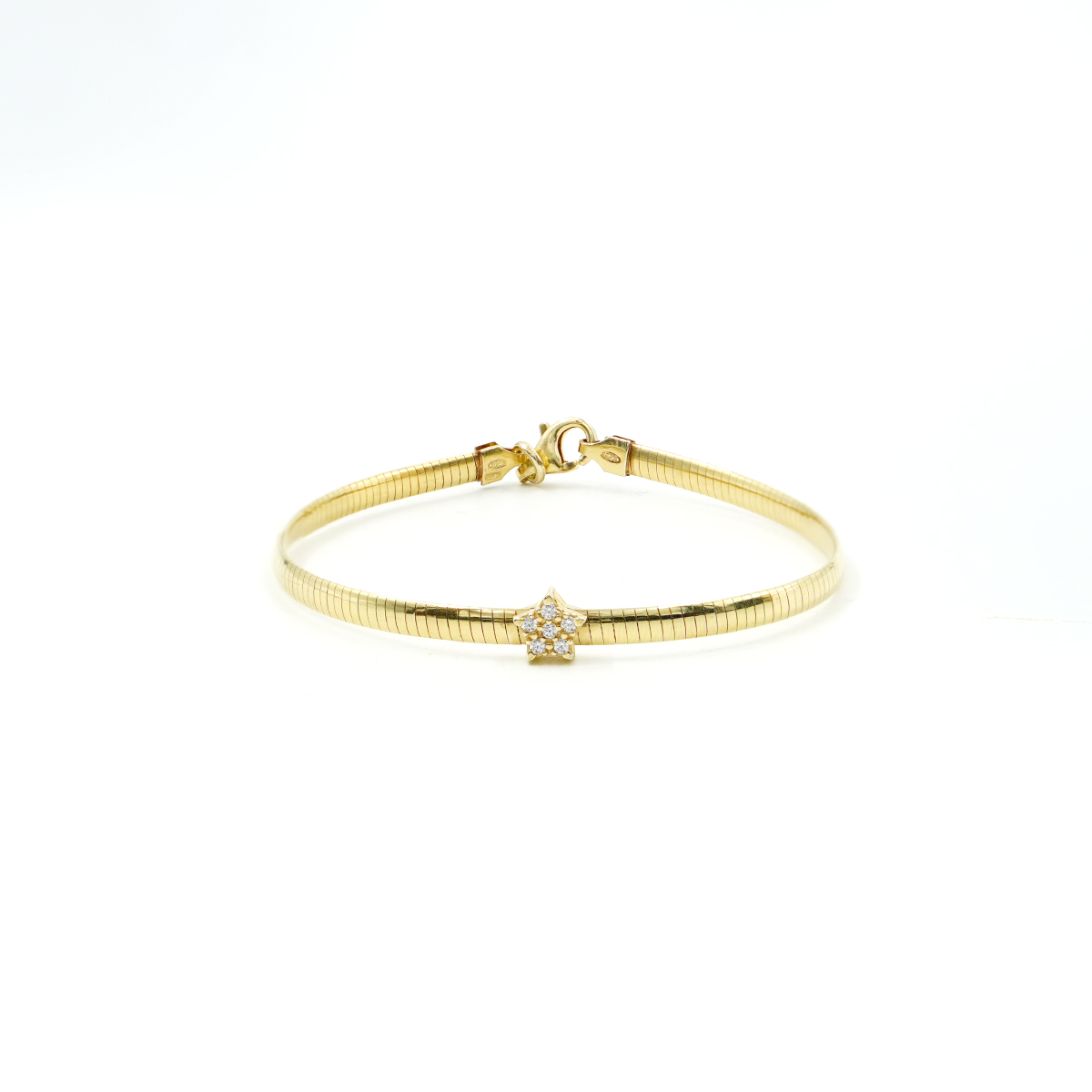 Sterling Silver snake chain bracelet with star element with white zircons – Golden Color