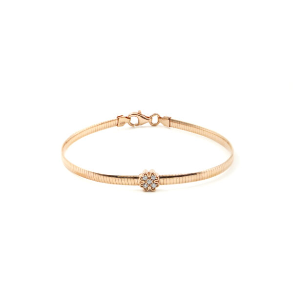 Bracciale catena Serpente in argento 925 con elemento quadrifoglio con zirconi bianchi – Rosato