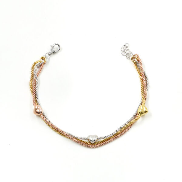 Bracciale a tre fili catena Coreana in argento 925 misura 1,50mm con cuore – Multicolore