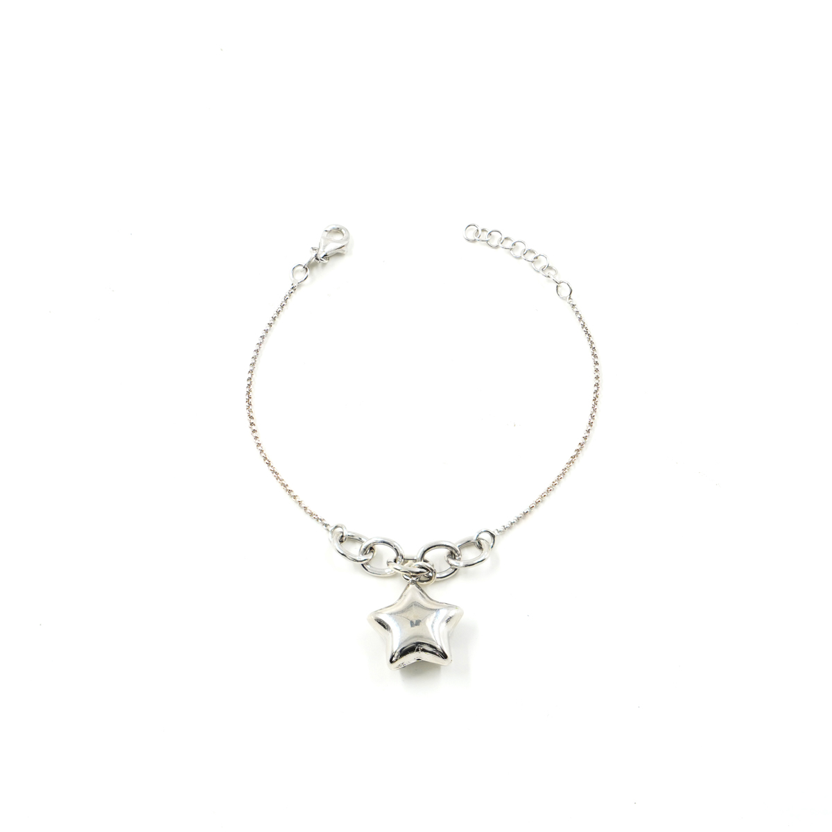 Sterling Silver bracelet rolo chain with heart - Rhodium Color