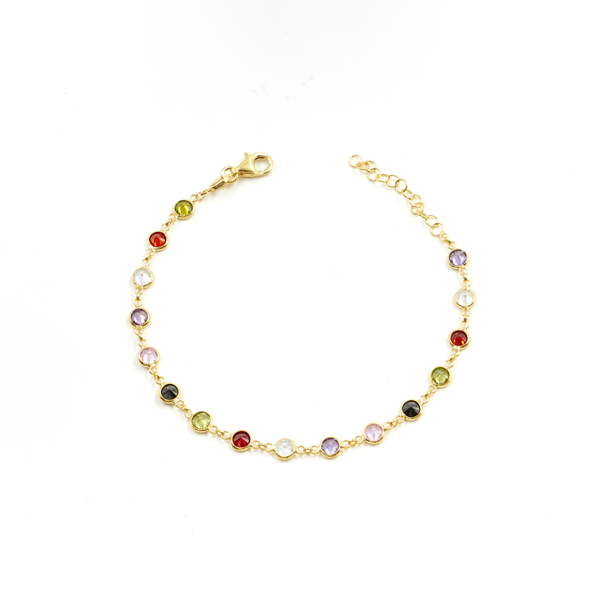 Bracciale in argento 925 con zirconi multicolori 2,50mm - Dorato