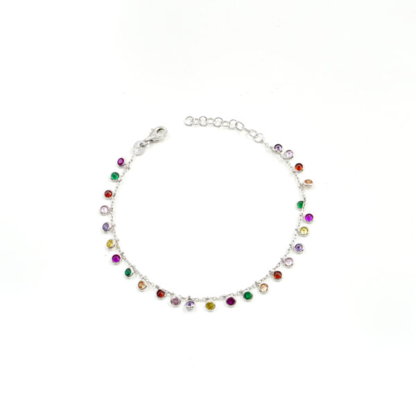 Bracciale in argento 925 con zirconi multicolori pendenti 2,00mm – Rodiato