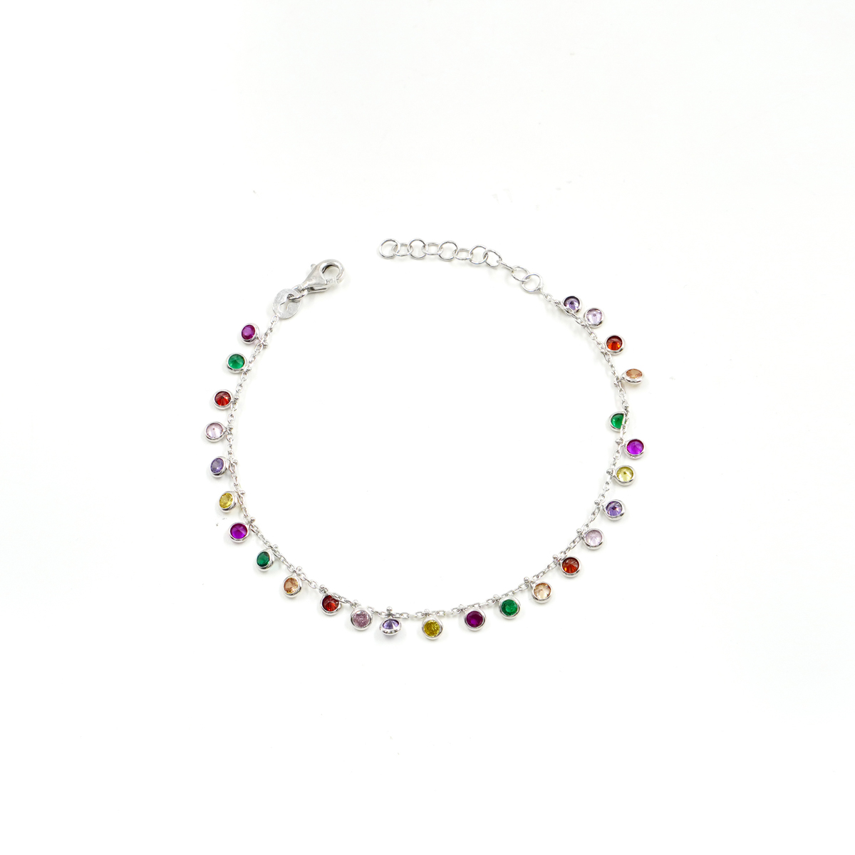 Bracciale in argento 925 con zirconi multicolori pendenti 2,00mm – Rodiato