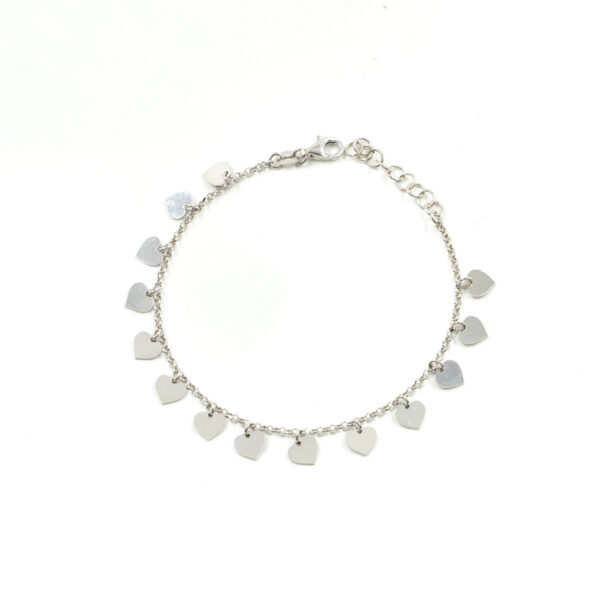 Bracciale in argento 925 con 14 cuori pendenti – Rodiato