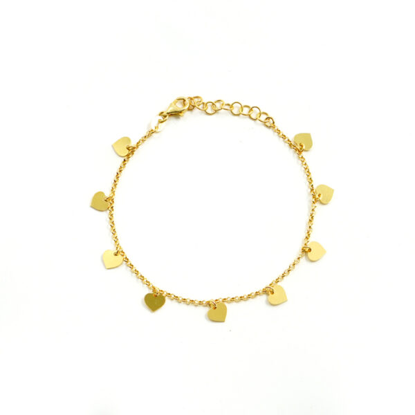 Bracciale in argento 925 con 9 cuori pendenti – Dorato
