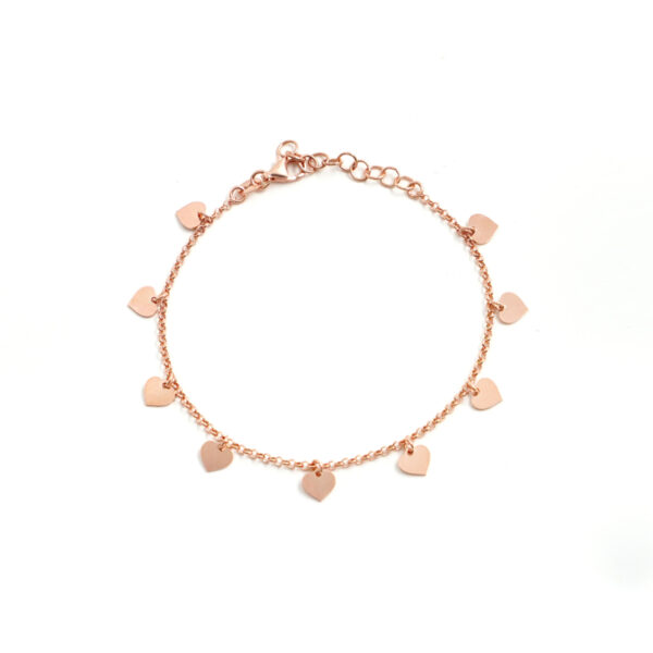 Bracciale in argento 925 con 9 cuori pendenti – Rosato