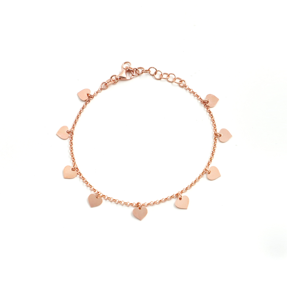 Sterling Silver bracelet with 9 heart charms – Rose Color