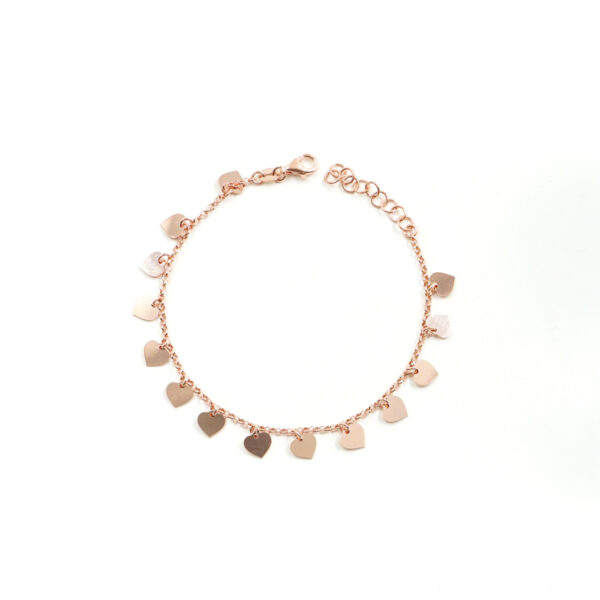 Bracciale in argento 925 con 14 cuori pendenti - Rosato