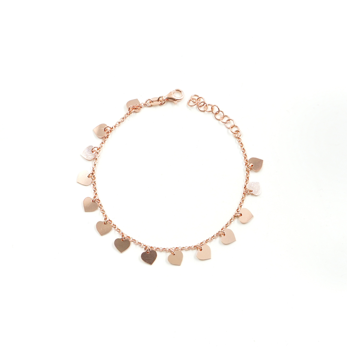 Bracciale in argento 925 con 14 cuori pendenti - Rosato