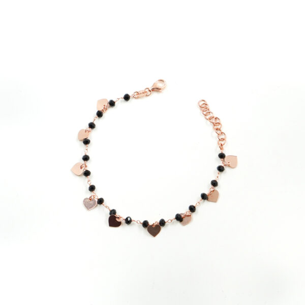 Bracciale ammagliato in argento 925 con agata nera e elementi cuore – Rosato