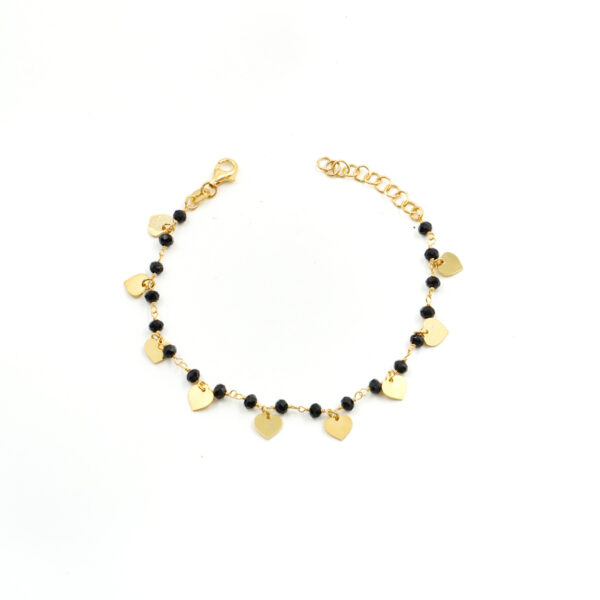 Bracciale ammagliato in argento 925 con agata nera e elementi cuore – Dorato