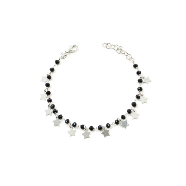 Bracciale ammagliato in argento 925 con agata nera e elementi stella – Rodiato