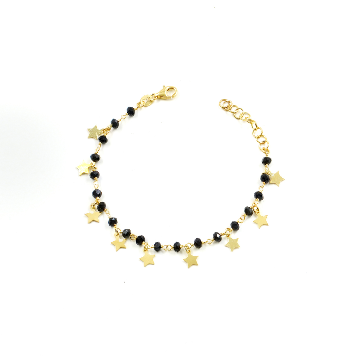 Sterling Silver bracelet with black agate and star elements – Golden Color