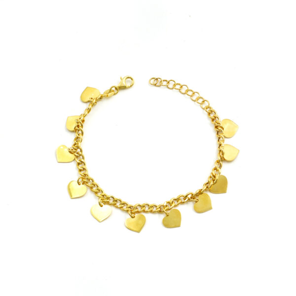 Bracciale catena gourmette in argento 925 con elementi cuore pendente – Dorato