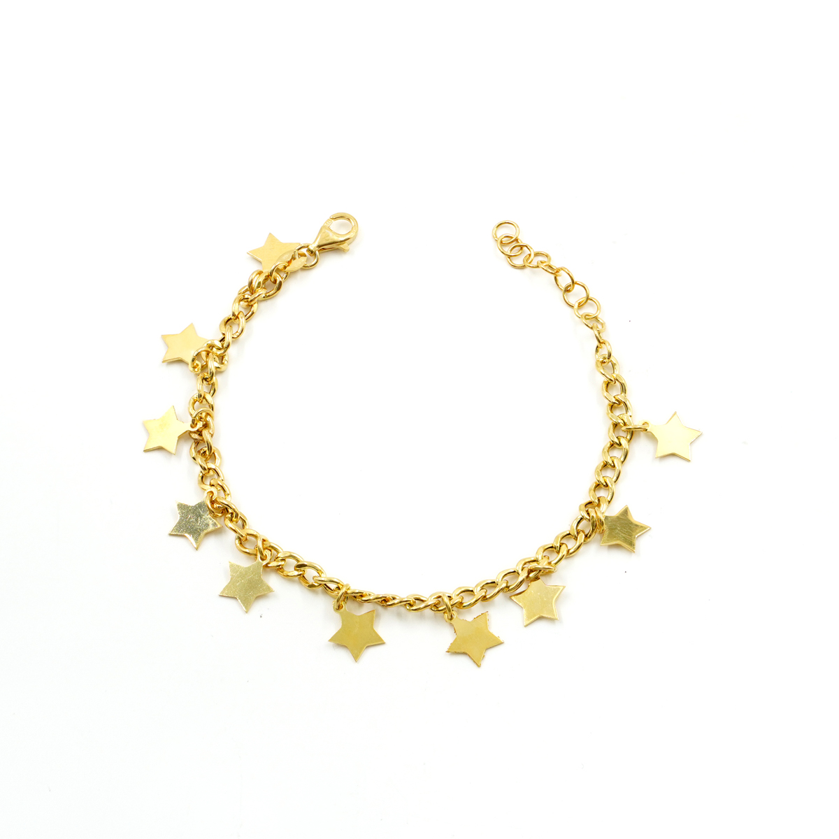 Bracciale catena gourmette in argento 925 con elementi stella pendente – Dorato