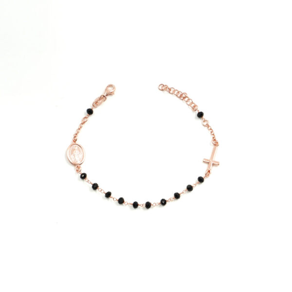 Bracciale ammagliato Rosario in argento 925 con agata nera – Rosato