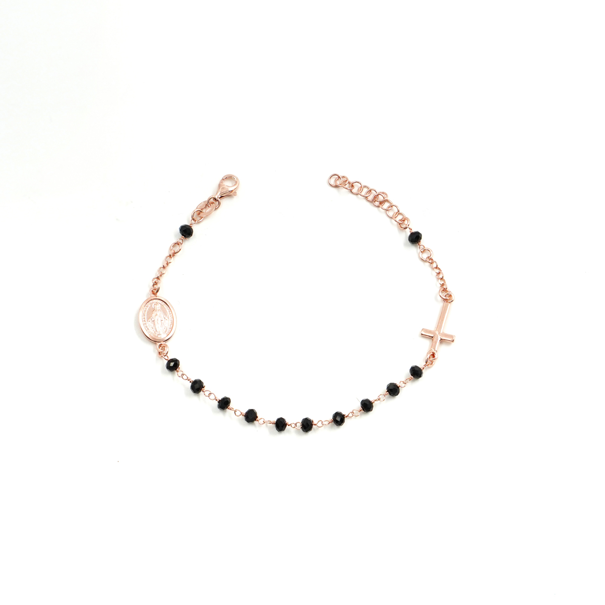 Sterling Silver rosary bracelet with black agate – Rose Color