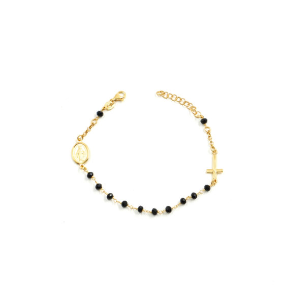Bracciale ammagliato Rosario in argento 925 con agata nera – Dorato