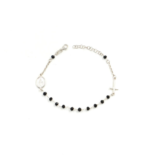 Bracciale ammagliato Rosario in argento 925 con agata nera – Rodiato