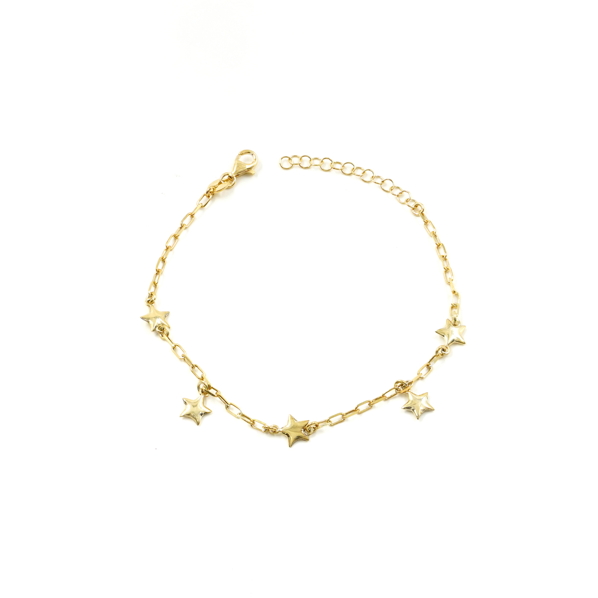 Sterling Silver bracelet paper clips chain with star charms – Golden Color