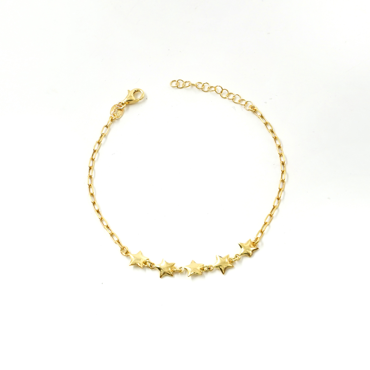 Sterling Silver bracelet paper clips chain with star charms – Golden Color