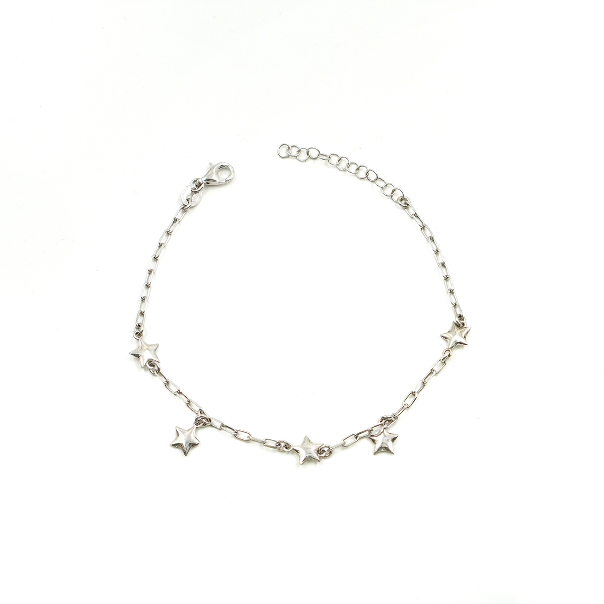 Sterling Silver bracelet paper clips chain with star charms – Rhodium Color