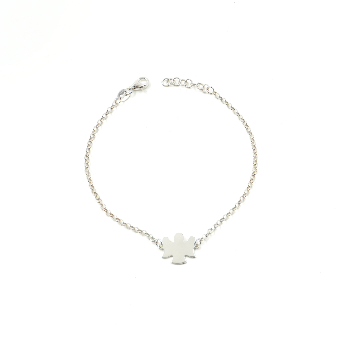 Sterling Silver bracelet rolo chain with angel - Rhodium Color