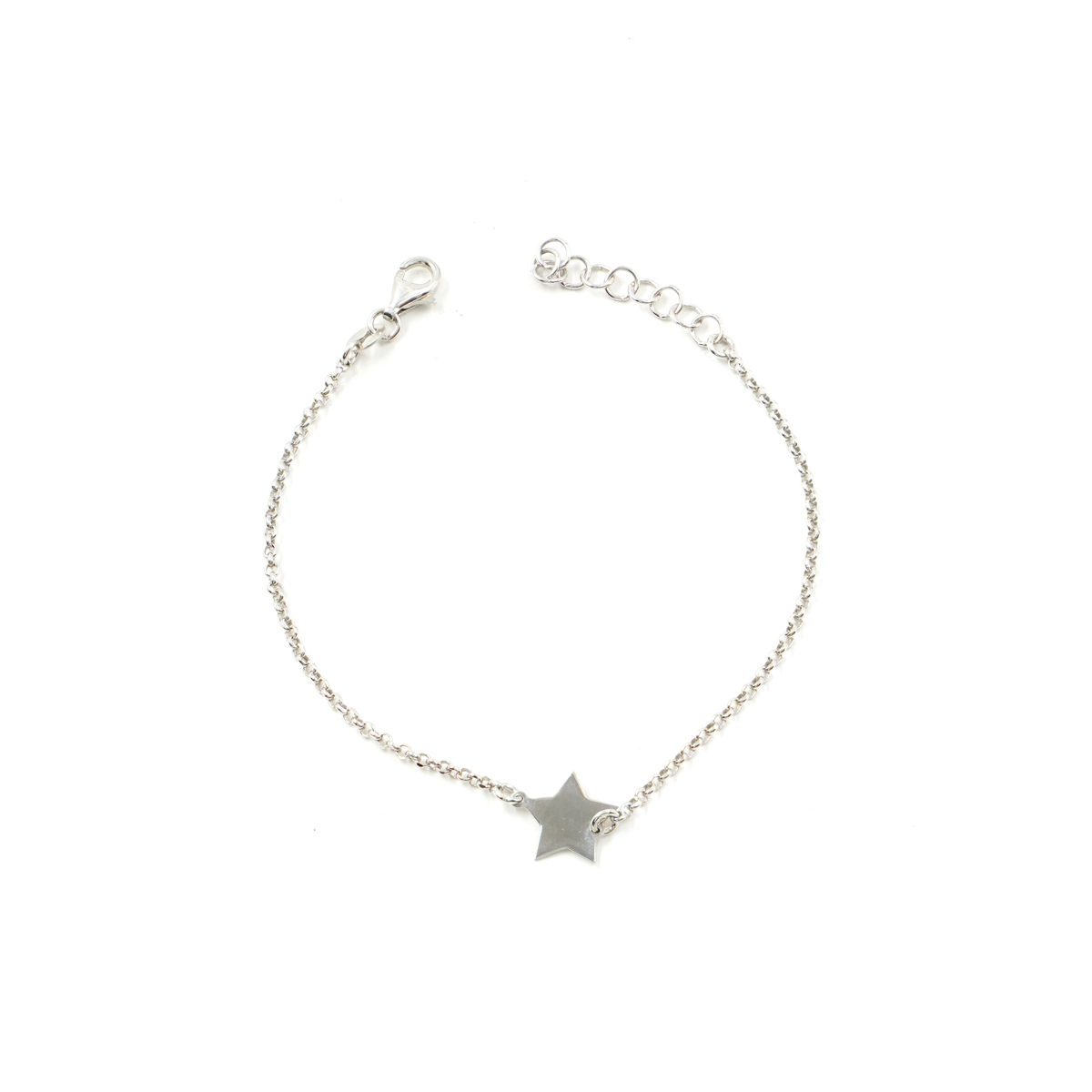 Sterling Silver bracelet rolo chain with star - Rhodium Color